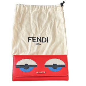 Fendi Monster Red Wallet with Blue and White Eye Design EUC with Dustbag